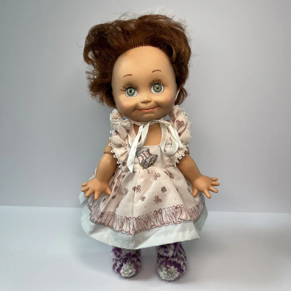 Vintage 1990 Galoob Baby Face So Shy Sherri #9 Green Eyes Bonnet Dress